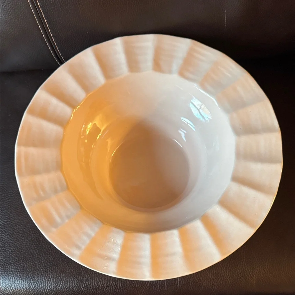 Studio McGee Elegant Cream Ceramic Bowl. 12 inches.
